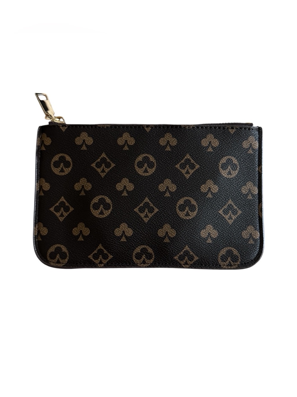 Brown Monogram Print Zip Wristlet Clutch Purse